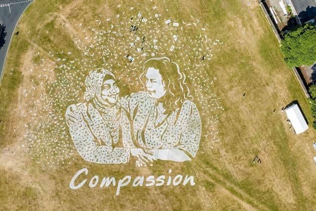Art work on Savile Park Moor for last year's Refugee Week