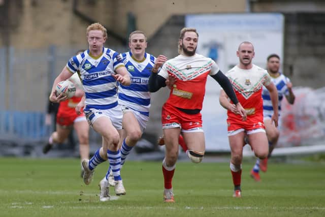 Lachlan Walmsley, who has scored 11 tries in all competitions already this season, is set for a spell on the sidelines after dislocating his finger in the 34-10 victory over Keighley Cougars at The Shay - a game in which he bravely completed the full 80 minutes - and scored a second try in - despite the injury. Here he is scoring his first try against the Cougars following a 70-metre run.