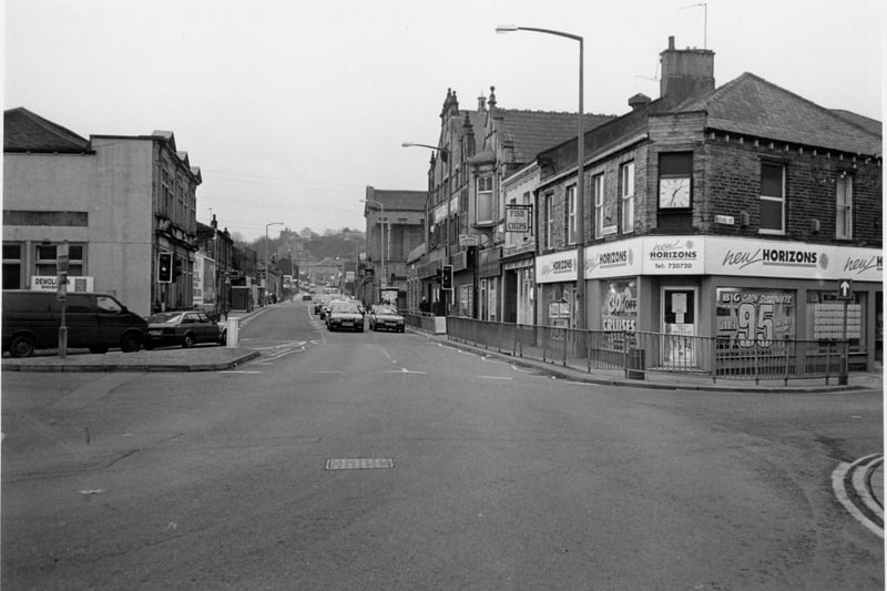 A different looking Brighouse back in 1980. If you were to stand in this spot in 2023 you would see Sainsbury's on your left.