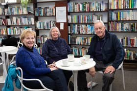Community group have taken over the library in Skircoat Green from the council and it's just reopened. Enjoying a coffee and a catch-up over coffee are Glenda Goodall, with Gail and Adrain Tams