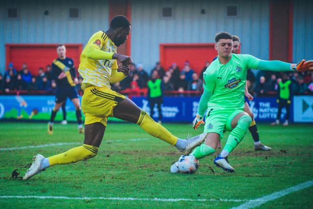 Action from Town's Boxing Day defeat at Altrincham. Photo: Marcus Branston