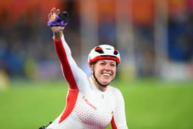 BIRMINGHAM, ENGLAND - AUGUST 02: Hannah Cockroft of Team England celebrates winning the Gold medal in the Women's T33/34 100m Final on day five of the Birmingham 2022 Commonwealth Games at Alexander Stadium on August 02, 2022 in the Birmingham, England. (Photo by Shaun Botterill/Getty Images)