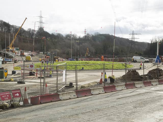 A629 roadworks, Calder and Hebble junction, new roundabout and bridge between Stainland Road and the A629