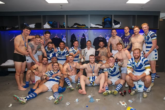 Halifax Panthers celebrate after lifting the 1895 Cup at Wembley