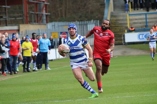 Louis Jouffret races clear to open the scoring in Fax's 26-18 victory over London Broncos.