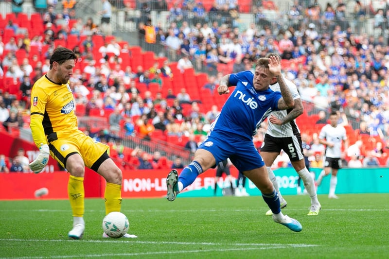 Jamie Cooke closes in on his winning goal at Wembley against Gateshead.
