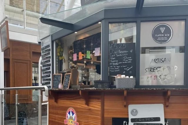 Crepe and waffle house Flippin 'Eck in Westgate Arcade in Halifax town centre is up for sale for £27,500