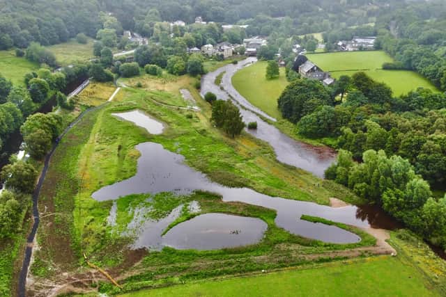 Aerial images of Brearley Fields showing the flood storage features in use after heavy rain in July (Picture: Stephen King)