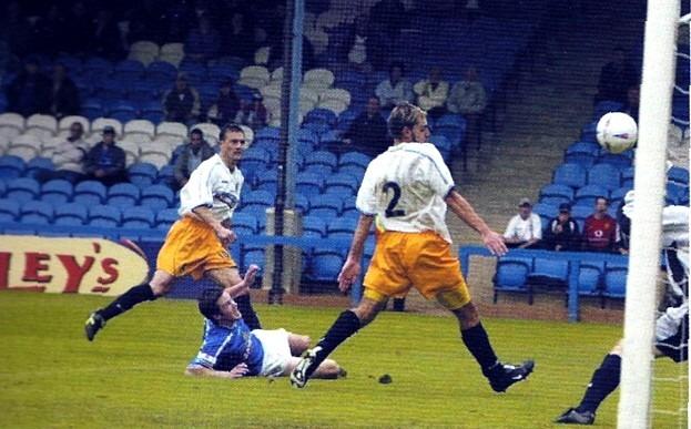 Ian Fitzpatrick scores for Halifax against Nuneaton on September 28, 2002