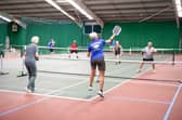 Pickle ball in action at Queens Sports Club, Halifax, grand re-opening fun day