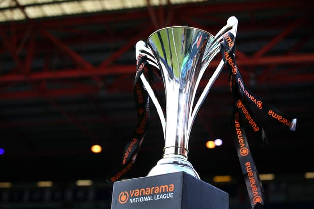 The Vanarama National League trophy. (Photo by Alex Livesey/Getty Images)