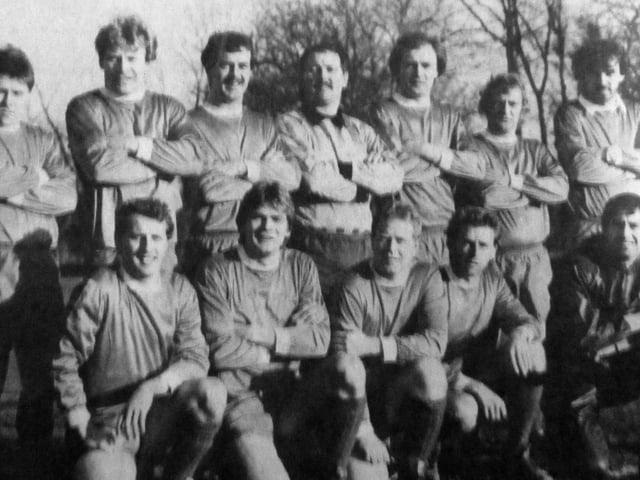Gosport League. Back (from left): Graham Hale, Barry Platts, Tim Diaper, Phil Ash, Kevin Diaper, Derek Sharp, Neville Wood. Front: Nick Petrie, Chris Proudlock, Paul Taylor Steve Stapley, Barry Fabian