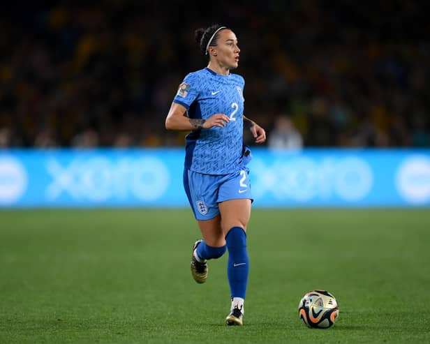SYDNEY, AUSTRALIA - AUGUST 16: Lucy Bronze of England during the FIFA Women's World Cup Australia & New Zealand 2023 Semi Final match between Australia and England at Stadium Australia on August 16, 2023 in Sydney, Australia. (Photo by Justin Setterfield/Getty Images )