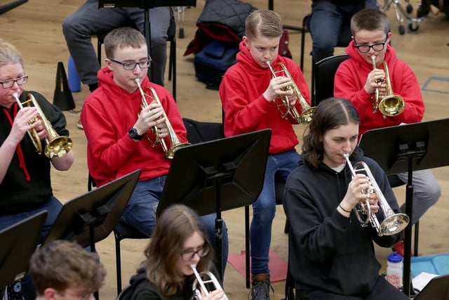 Picture: Lorne Campbell / Guzelian 
Members of Elland Youth Band working with the brass section of the Orchestra of Opera North, in Leeds.
PICTURE TAKEN ON SUNDAY 16 JANUARY 2023.