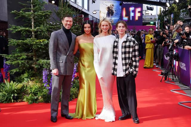 Pictured from the left are Travis Knight, Peyton Elizabeth Lee, Carey Mulligan and Jacob Tremblay at the gala screening of Wildwood as part of the BFI's London Film Festival at the Royal Festival Hall in London. Photo: Ian West/PA Wire.