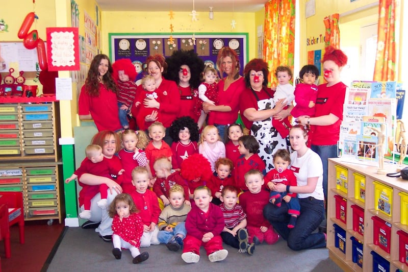 Red Nose Day celebrations at Leapfrogs Day Nursery, Harley Street, Todmorden back in 2003
