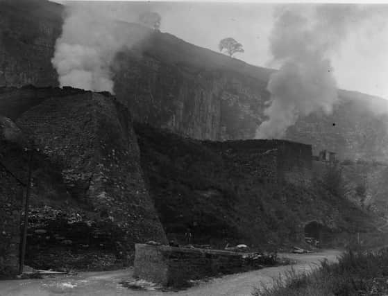 Lime kilns in action at Stoney Middleton around 1930