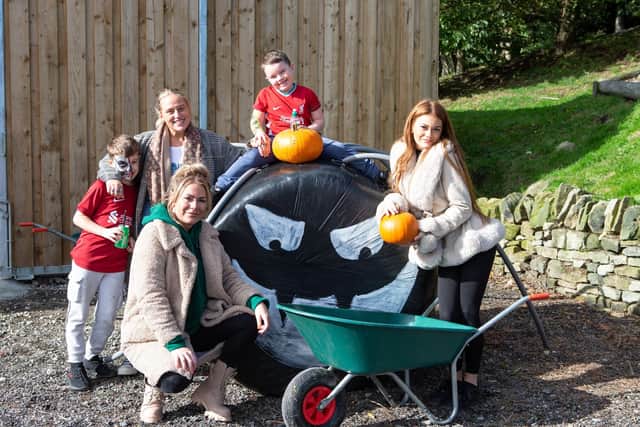 Brodie Maloney, Heather Swift, Kayleigh Brocklehurst, Oakley Keane and Lola Swift at Pumpkins on T'Hill in Ripponden