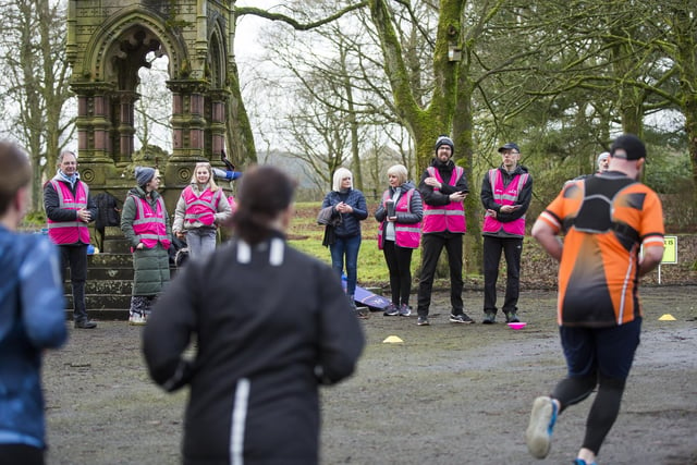 Volunteer marshalls cheer on the runners at the Halifax parkrun. Pic: Jim Fitton