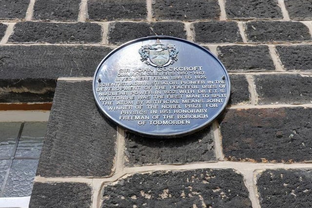 The plaque in honour of Sir John Cockroft, who lived at Birks House.