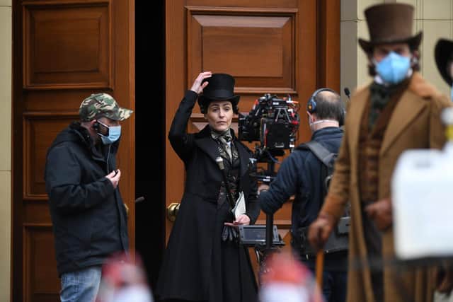 Suranne Jones plays Anne Lister in the BBC series Gentleman Jack filming at Salts Mill in Saltaire.