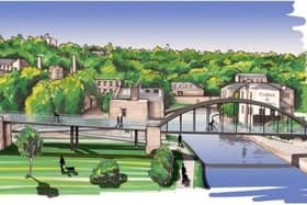 An artist's impression of how the Navigation and Calder Bridge, spanning two waterways, might look