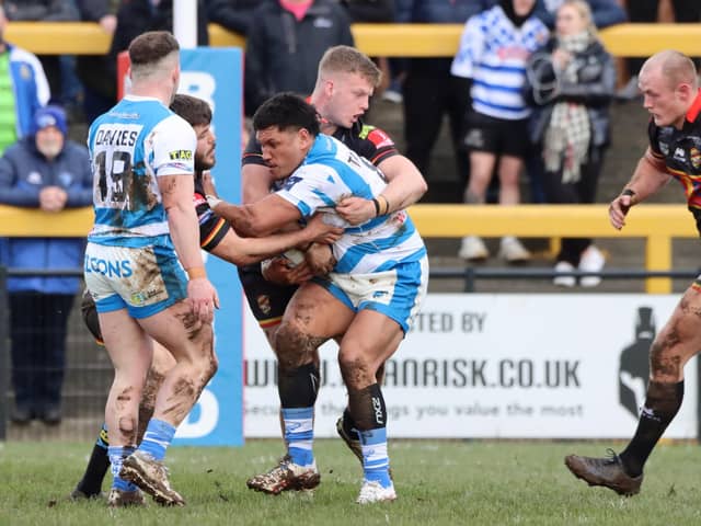 Action from Dewsbury Rams against Halifax Panthers in their opening game of the 2024 Championship season. (Photo by Thomas Fynn)