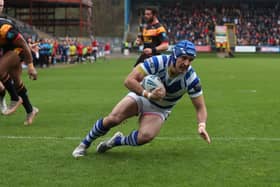 Louis Jouffret goes over for his first try in the 26-0 Challenge Cup win over Bradford Bulls