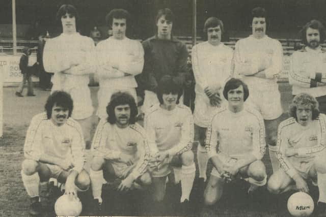 Halifax Town May 1979, Steve Smith lines up with his Halifax Town team mates before the last game of the season, in what was his last League appearance. Back (l-r); Andy Stafford, Bob Mountford, John Kilner, Steve Smith, Jack Trainer, John Johnston, Lee Bradley. Front; Franny Firth, Kevin Johnson, Mick Kennedy, Chris Dunleavy, Geoff Hutt.