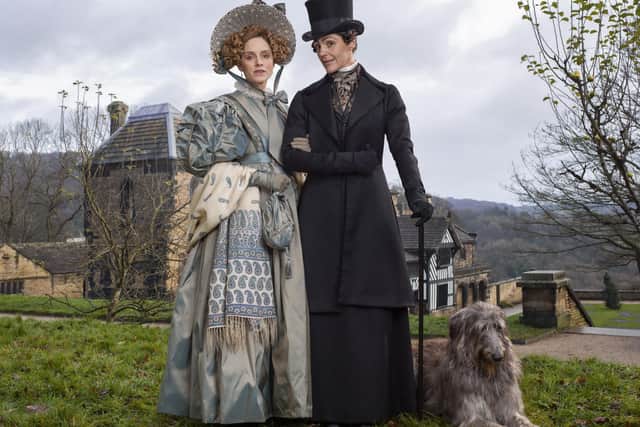 Suranne Jones as Anne Lister, right, and Sophie Rundle as Ann Walker in Sally Wainwright's hit BBC TV period drama Gentleman Jack filmed and set at Shibden Hall and around Halifax.