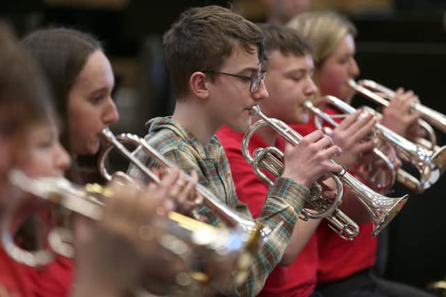 Picture: Lorne Campbell / Guzelian 
Members of Elland Youth Band working with the brass section of the Orchestra of Opera North, in Leeds.
The workshop was aimed at introducing the young musicians to opera and classical music.
PICTURE TAKEN ON SUNDAY 16 JANUARY 2023.