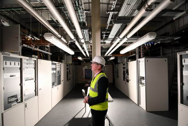 Peter Baker is pictured inside the Transmitter Hall at the Emley Moor site.