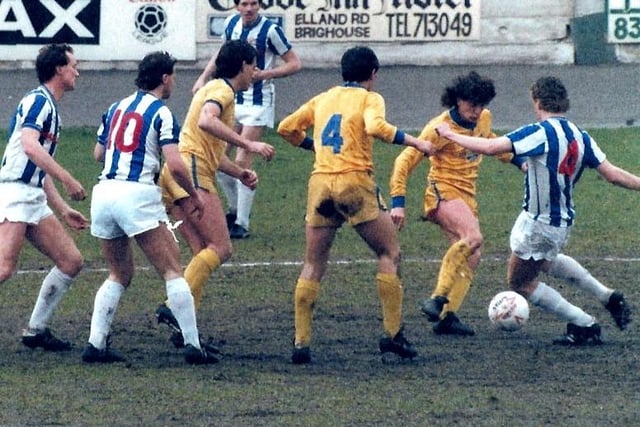 Town v Mansfield, May 5, 1986. Steve Thornber tries to dribble through.