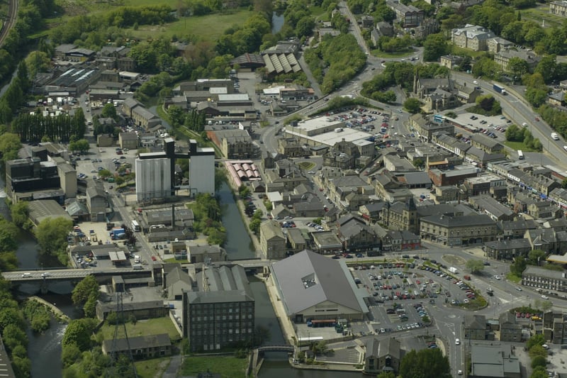 Aerial views of Brighouse area.