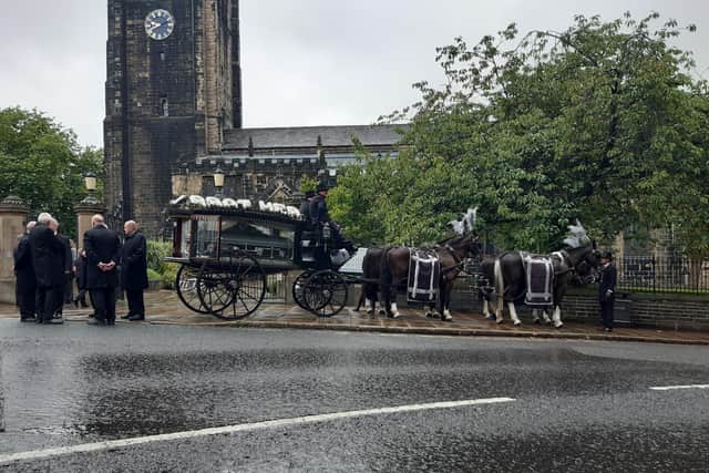A horse-drawn carriage brought Jamie to his funeral at Halifax Minster this morning