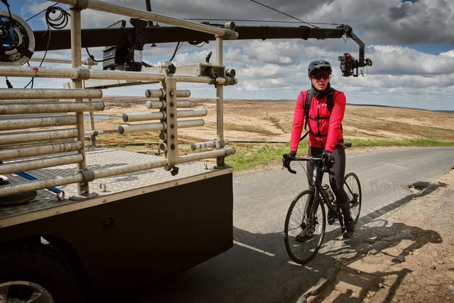 In the penultimate episode Tommy Lee Royce could be seen cycling past Ovenden Moor Wind Farm to Warley Moor Reservoir, up above Wainstalls, Halifax after escaping from court. Picture: BBC/Lookout Point/Matt Squire