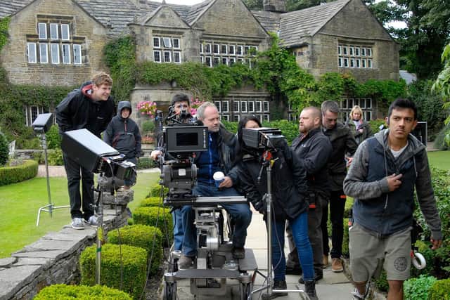 Filming of the second series of Sally Wainwright's TV drama Last Tango in Halifax at Holdsworth House, Halifax, in 2013. Kyte Photography