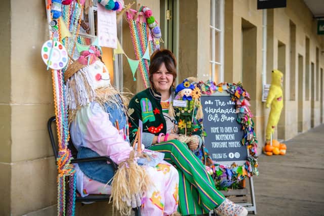 Shelley Foster, owner of The Handmade Gift Shop and winner of The Piece Hall's Scarecrow Festival Competition,