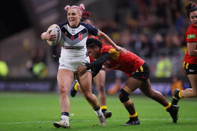 England's Amy Hardcastle, seen here in action against Papua New Guinea, has been appointed Women’s and Girls Rugby League Development Officer at Halifax Panthers. (Picture by John Clifton/SWpix.com)