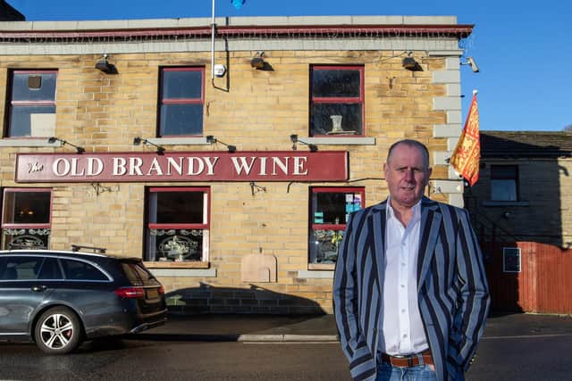 Landlord Martyn Roper celebrating 30 years at the Old Brandy Wine, Luddendenfoot