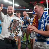 Simon Grix with the 1895 Cup trophy after Halifax Panthers' final victory over Batley Bulldogs. (Photo by Simon Hall)