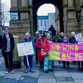 Campaigners against the windfarm proposals lobbied councillors at Halifax Town hall before the cabinet meeting.