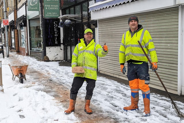 Calderdale Council workmen clearing the streets on Brighouse. Picture by Steven Lord