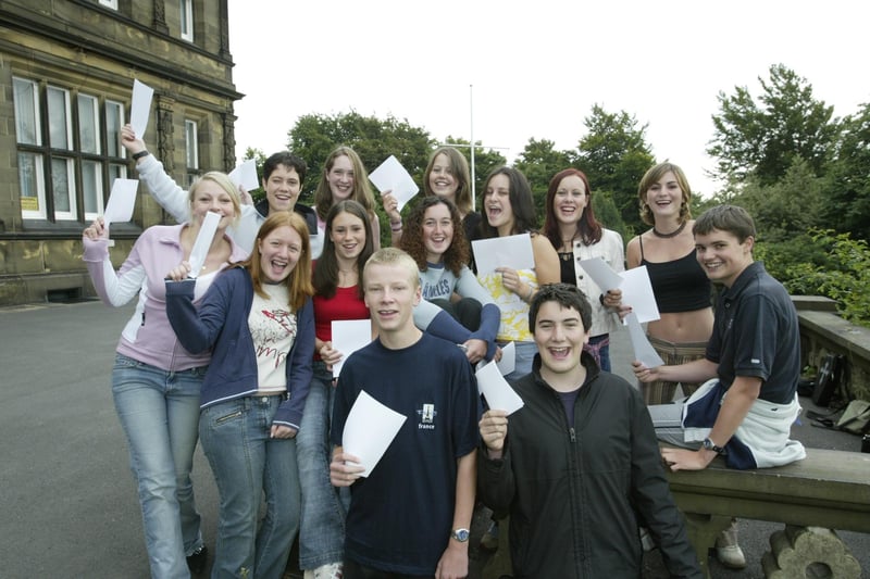 A group of GCSE students celebrate their results at Crossley Heath School.