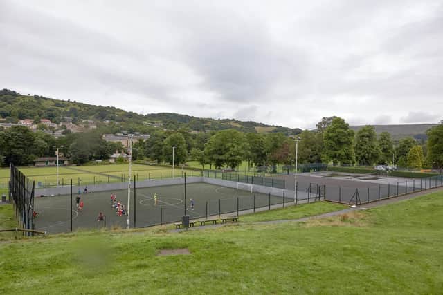 A view of the tennis courts in Center Vale Park, Todmorden.