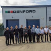The Denford and F1 in Schools teams outside their office on Armytage Industrial Estate, Brighouse
