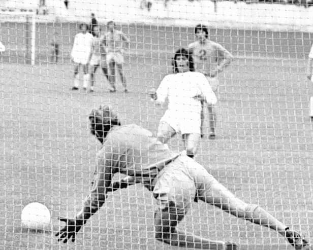 Alex Smith saves Willie Morgan's penalty in Town's 2-1 defeat of Manchester United, 31 July 1971.