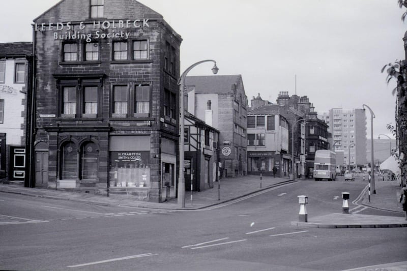 A view along Cow Green with Lister Lane to the left, Silver Street to the right.