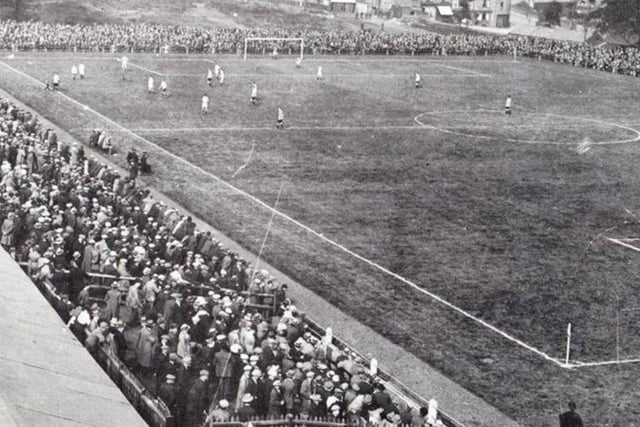 Action from the first match played at The Shay, 3 September 1921, as Halifax Town take on Darlington, running out 5-1 winners.