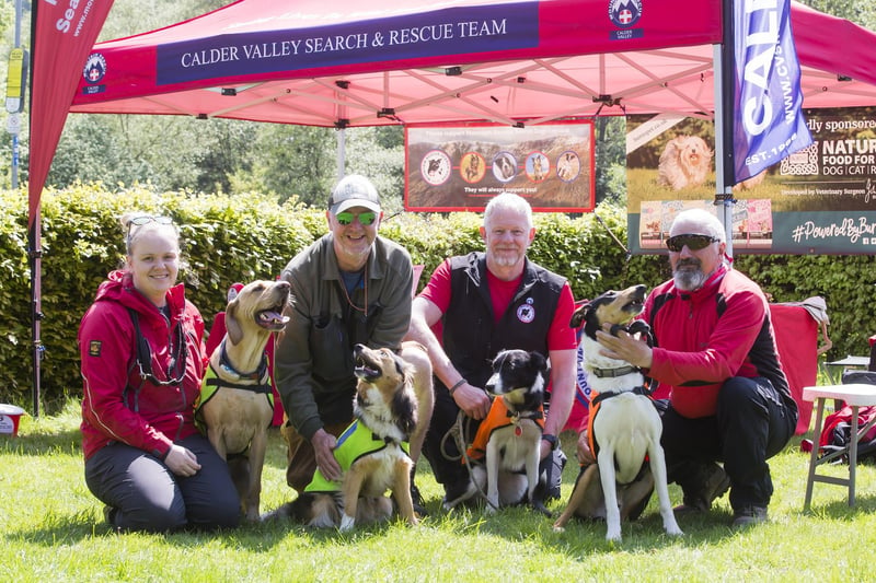 Calder Valley Search and Rescue, from the left, Nic Stephenson with Cooper, Steve Westwood with Jess, Al Pepper with Holly, and Steve Garofalo with Rolf.